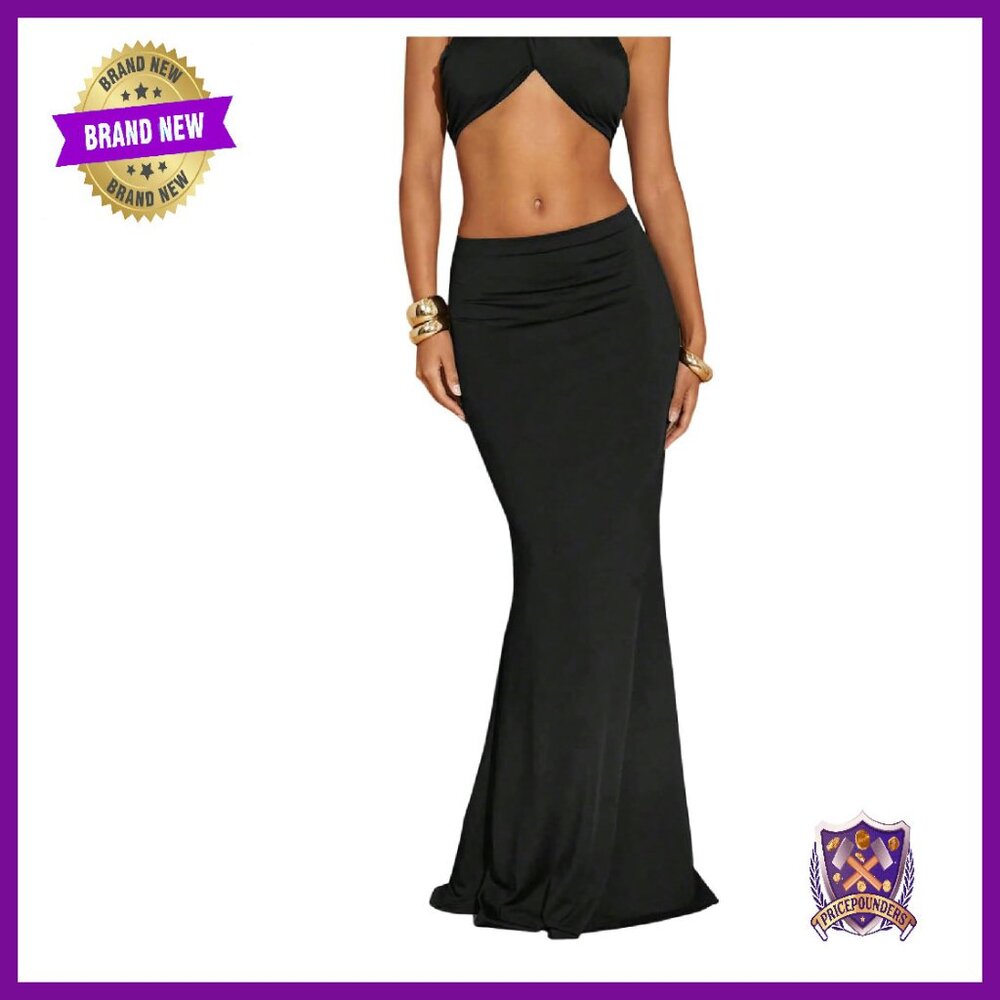 High Waisted Bodycon Maxi Skirt Ruched Fishtail Floor Length